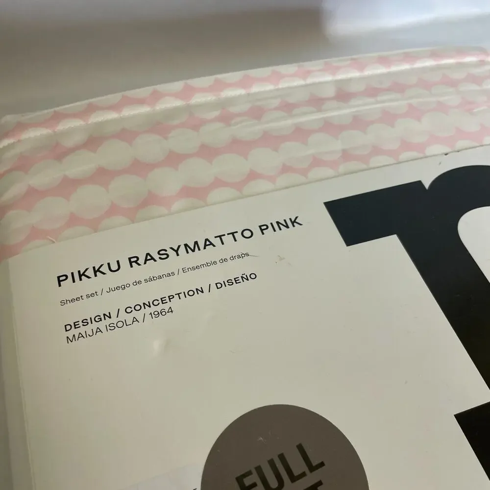 Marimekko Pikku Rasymatto Pink Full Cotton Sheet Set NEW